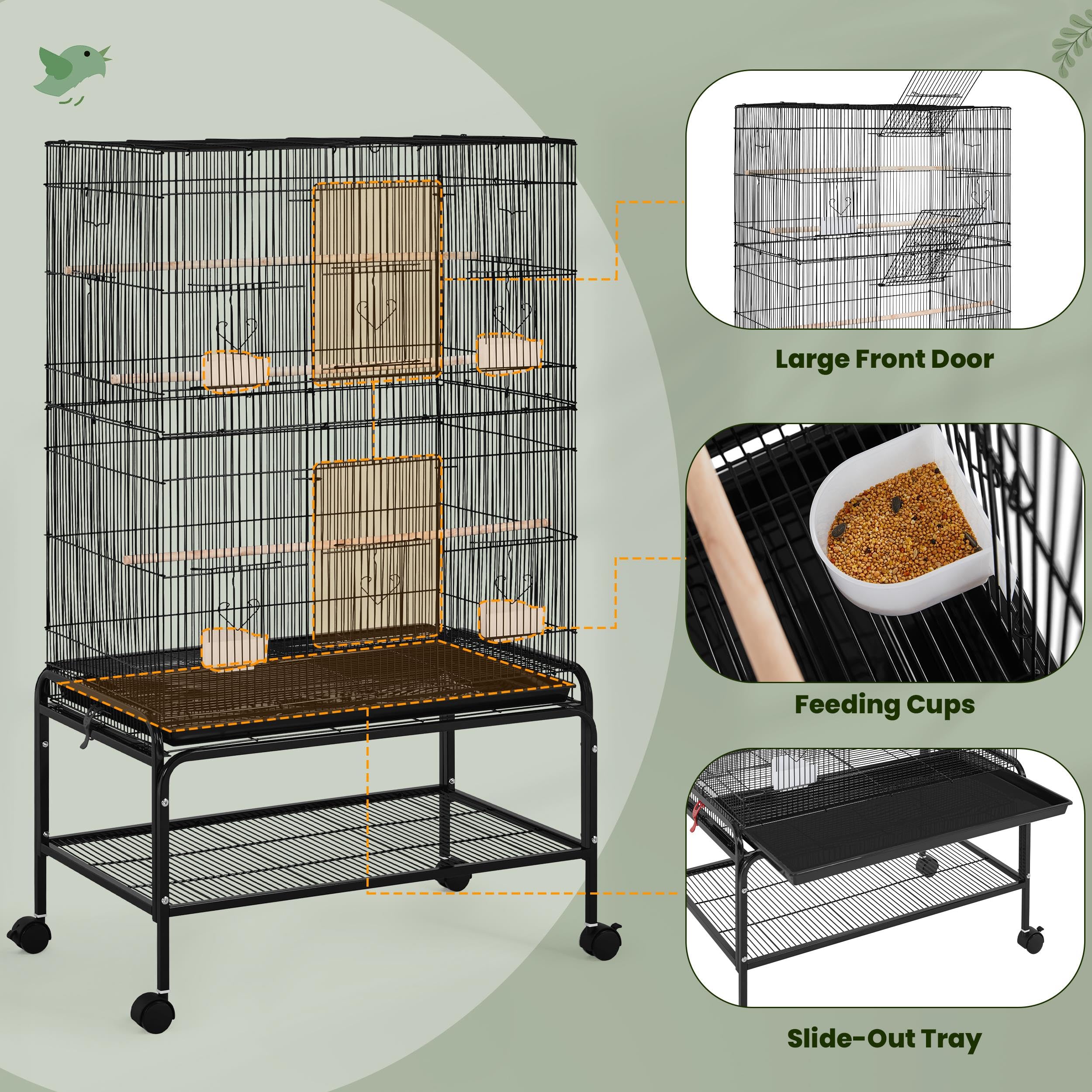 Yaheetech 53 Large Bird Cage Budgie Cage for Parakeets Cockatiels Conures Lovebirds Parrots with Rolling Stand